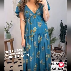 NWT Angie Blue Flutter Sleeve Maxi Dress Sz L